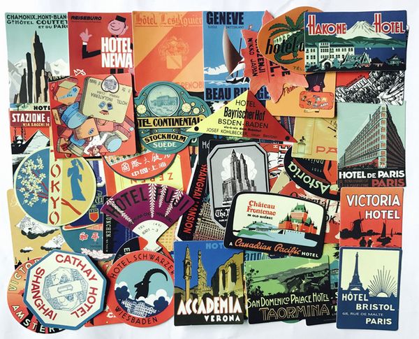 

50pcs vintage travel l restraunt retro stickers vinyl decals waterproof car lapstickers luggage notebook decals wholesale lots