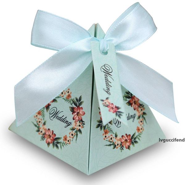 

10 pcs floral pyramid wedding favor candy boxes bridal shower party paper gift box with tag for wedding decoration party
