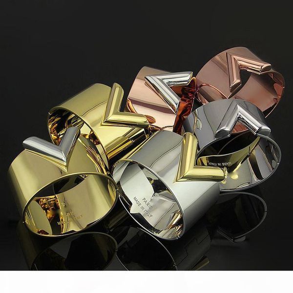 

titanium steel love bracelet v-shaped ultra wide punk style bracelet 18k gold men and women bracelets hand width - narrow version, Black