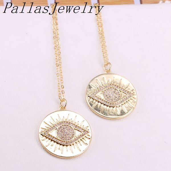 

8pcs fashion gold filled cz micro pave zirconia eye round charm pendant necklaces, Silver