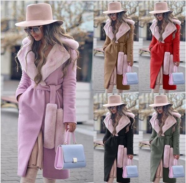 

slim bandge jacket female clothing autumn winter womens designer cardigan mid long coat wool collar panelled outerwear, Black;brown