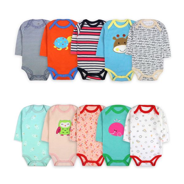

5 packs random style] cotton long sleeve baby bodysuit cartoon print newborn baby clothes spring autumn infant jumpsuit, Blue