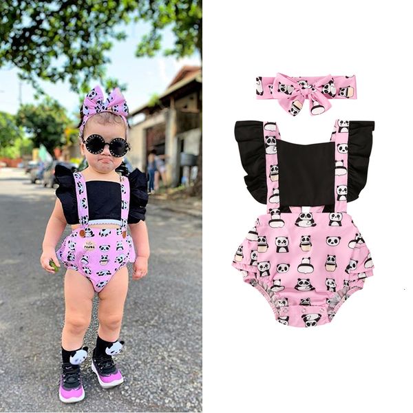 

2020 newly summer toddler baby girls bodysuits headband 2pcs animal print ruffles short sleeve jumpsuits, Blue