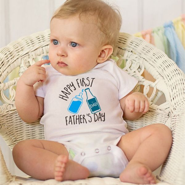 

summer baby clothes happy first father's day print baby boy girl romper white cotton short sleeve infant clothes gift for dad, Blue