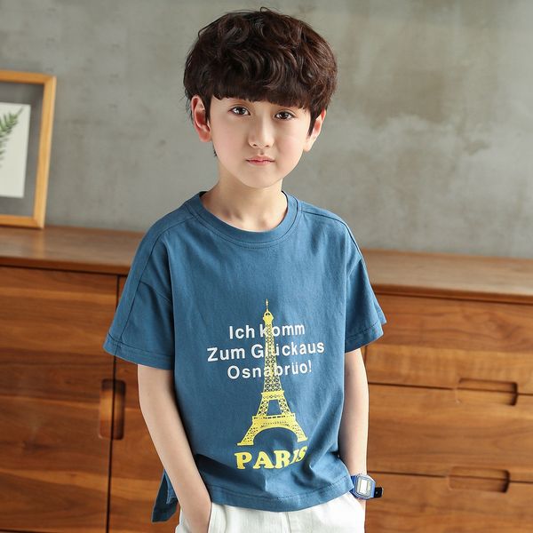 

2019 new children's clothing t-shirt korean style zhongda children's short-sleeved t-shirt boys' casual fashion, Blue