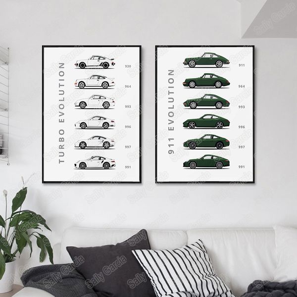 

the evolution of 911 and turbo abstract canvas painting colorful car poster and prints modern style home decor wall art picture