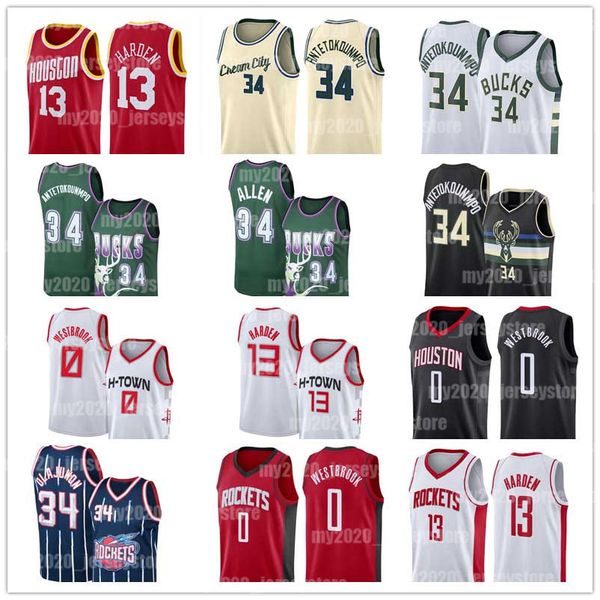 

bucks antetokounmpo jersey allen 34 giannis ray milwaukee harden rockets 0 westbrook houston 13 james russell hakeem 34 olajuwon basketball, Black;blue