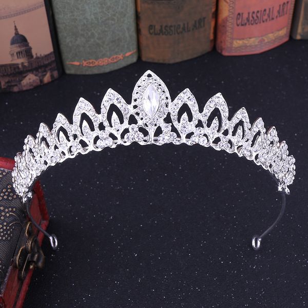 

bridal jewelry leaf alloy inlaid rhinestone bridal small crown for women wedding accessories wedding birthday headdress for girls zg090, White;golden