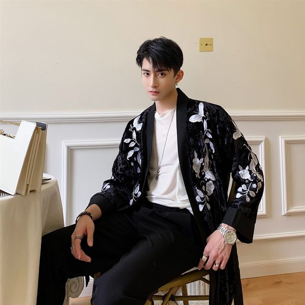 

83qaf design windbreaker embroidered windbreaker coat exquisite embroidery personality cardigan trench coat ins internet celebrity men, Tan;black