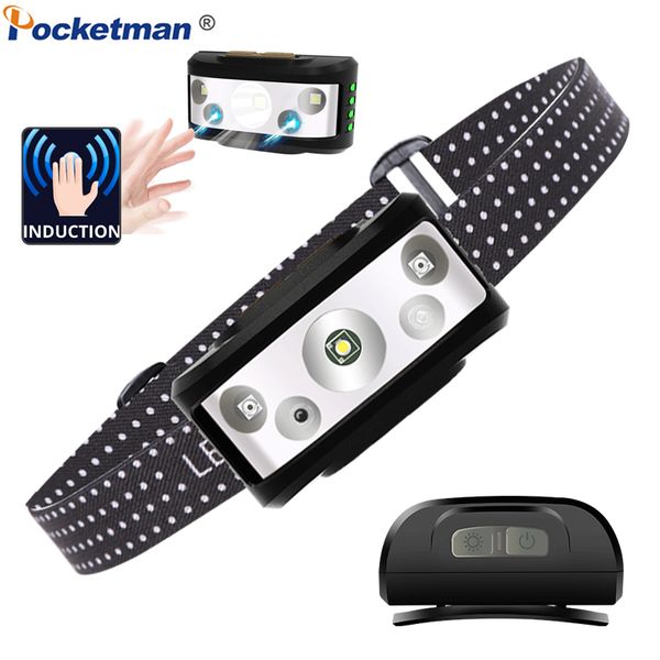 

body motion sensor led headlamp with built-in battery 8000lm camping headlight lantern usb rechargeable head light waterproof