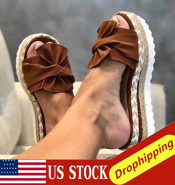 

Dropship Women Beach Sandals Mid Heels Wedges Shoes Rome Design Bow-knot Sandalias Slippers Slides Comfortable Slippers Summer