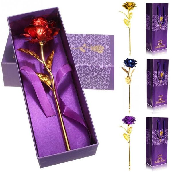 

decorative flowers & wreaths 24k golden rose flower valentine's day gift women with box artificial gold foil paper festival decoration
