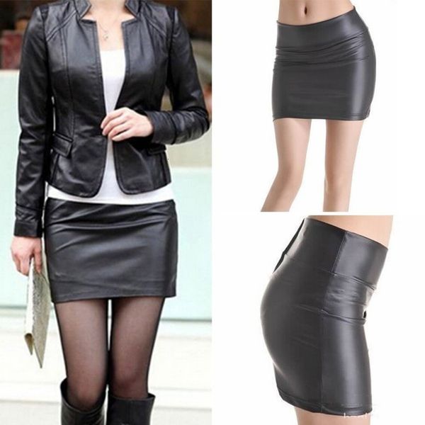 

women bodycon mini skirt faux leather zip high waist mini short skirt s 3xl drop shipping, Black