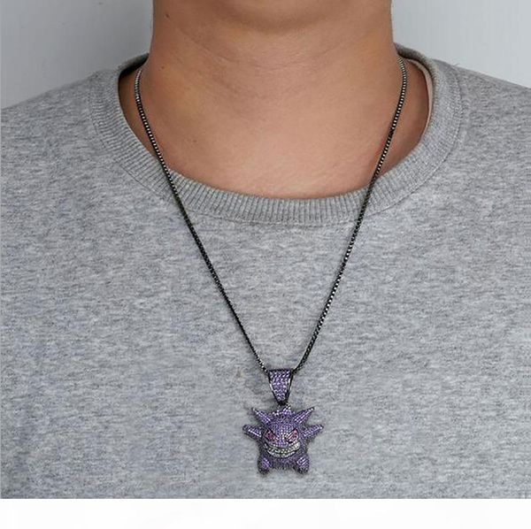 

k фиолетового iced out devil emoji ожерелье hip hop micro pave фианиты симулированное diamonds ожерелье, Silver