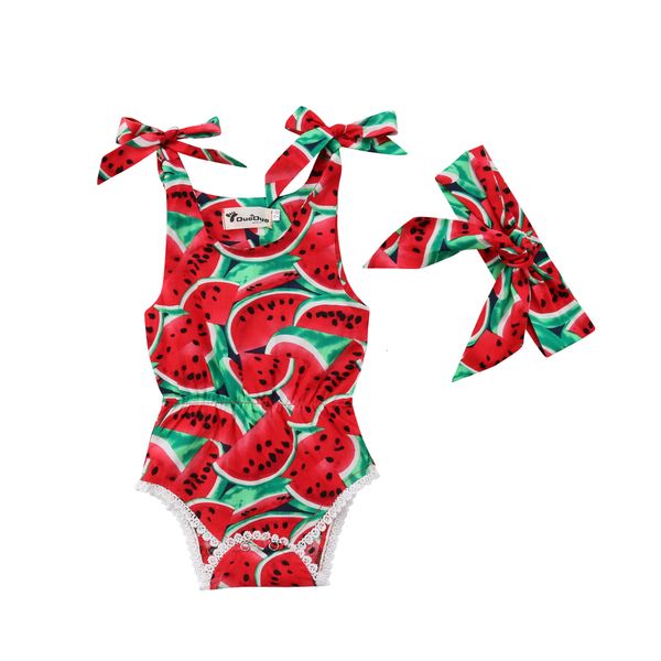 

2018 toddler baby girls watermelon red clothes outfits jumpsuit bodysuit+headband playsuit summer casual clothing, Blue
