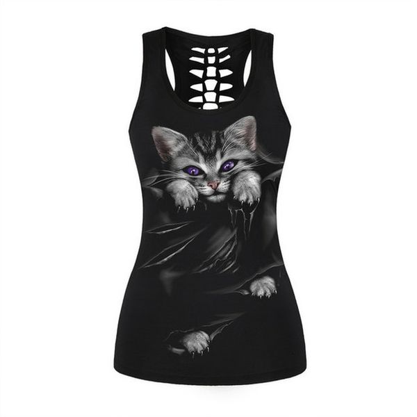 

fashion women tank 3d printed animal tank dog sleeveless novelty tank o neck vest casual camiseta mujer, White