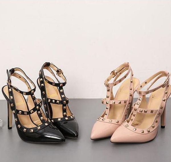 

new summer 2019 versatile buckle rivet toe toe stiletto stiletto heel stiletto for wedding party essential, Black