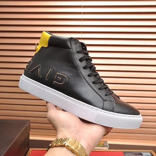 

high reverse sneakers in leather men boots outdoor walking vintage shoes lace -up plus size casual men shoes with origin bo, Black