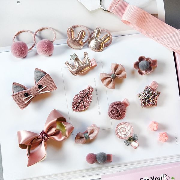 

children's hair accessories 18-piece set combination set box new summer butterfly butterfly fabric bow hairpin hairpin gift box, Slivery;white
