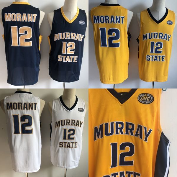 

12 ja morant college basketball jerseys murray state racers 100% embroidery stitched ncaa, Black