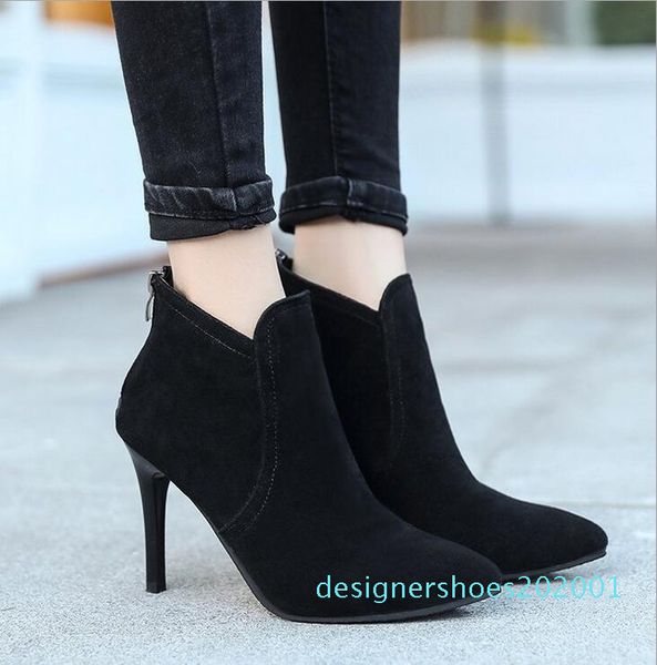 

new short , women high heels, pointed toes, plush, thin heels and all kinds of martin cn07, Black