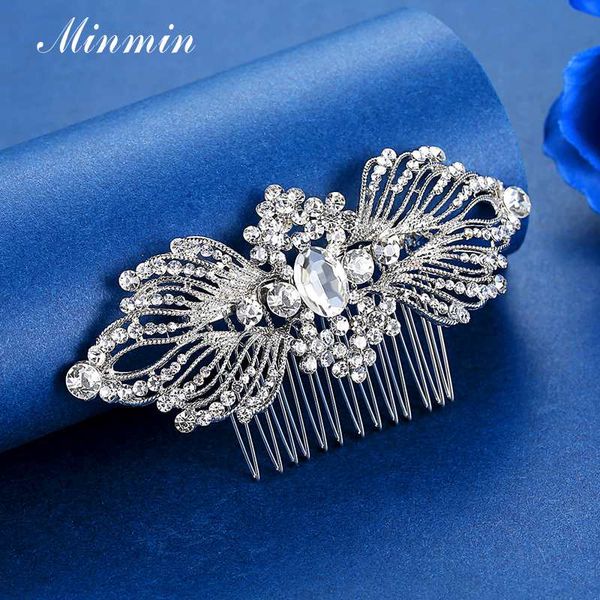 

minmin elegant rosette shape wedding hair jewelry for women luxury hair accessories crystal leaf silver color combs mfs250, Golden;silver