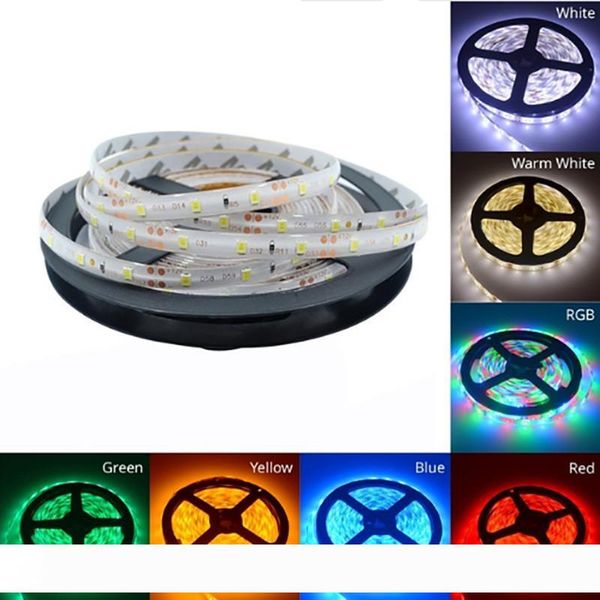 

12V LED Strip 2835 Tape Flexible Diode Ribbon RGB Warm White Blue Green Red Yellow Power Waterproof Lighting 5M
