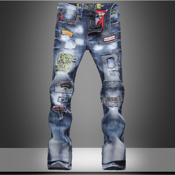 

european style pants trendy washed cotton with holes trendy slim and pants and jeans jeans 8037, Blue