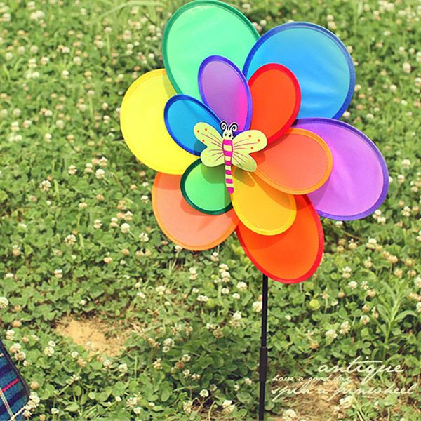 Arco-íris colorido roda tripla girador de vento moinho de vento jardim quintal decoração brinquedos crianças crianças brinquedos YQ02068