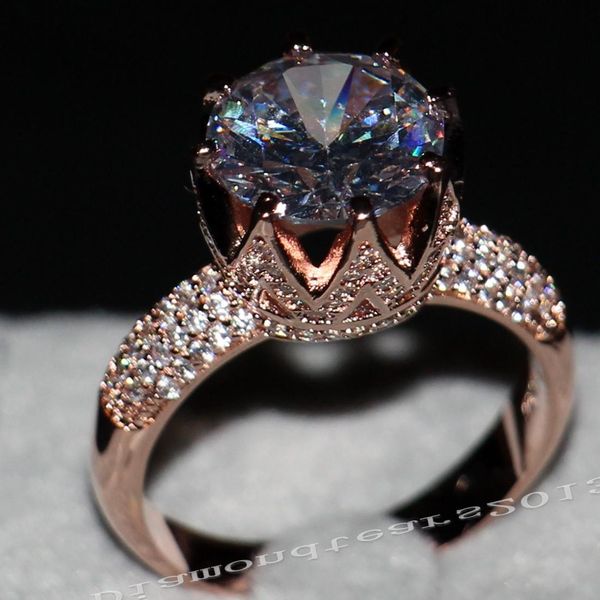 

victoria wieck luxury jewelry 8ct solitaire 11mm white sapphire simulated diamond wedding rose gold crown band women rings gift size 5-11, Silver