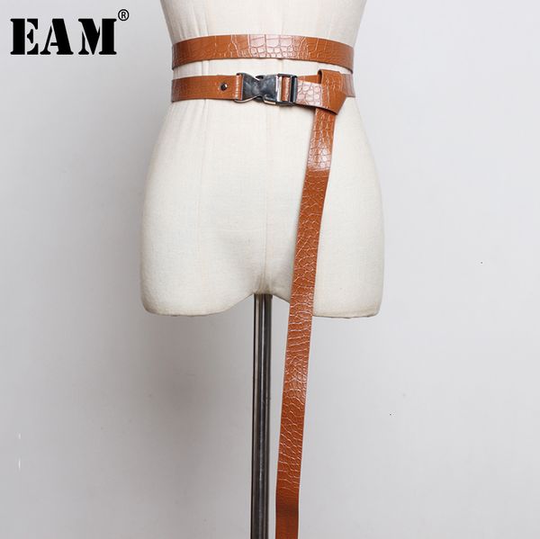 

eam] pu leather buckle multicolor long wide belt personality women new fashion tide all-match spring autumn 2020 1h361, Black;brown