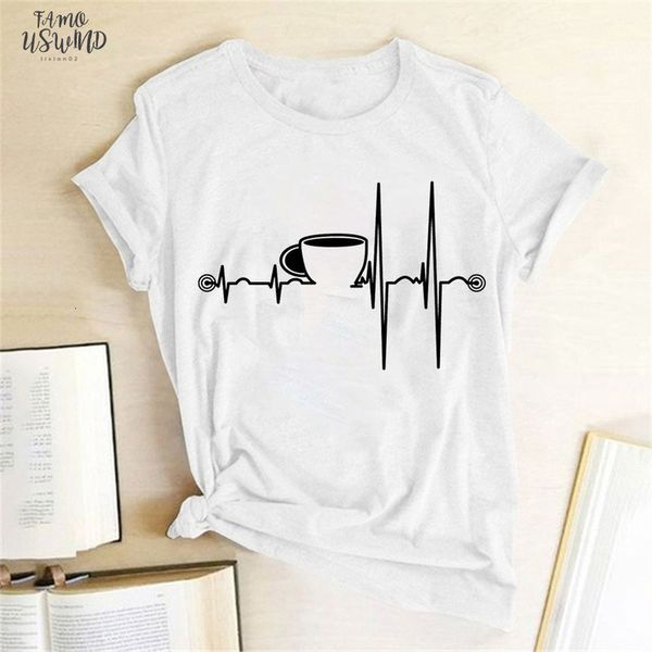 

heartbeat ecg t shirts women cup printed short sleeve tshirts harajuku ulzzang tumblr v neck graphic tees shirt femme 2020 clothes, White