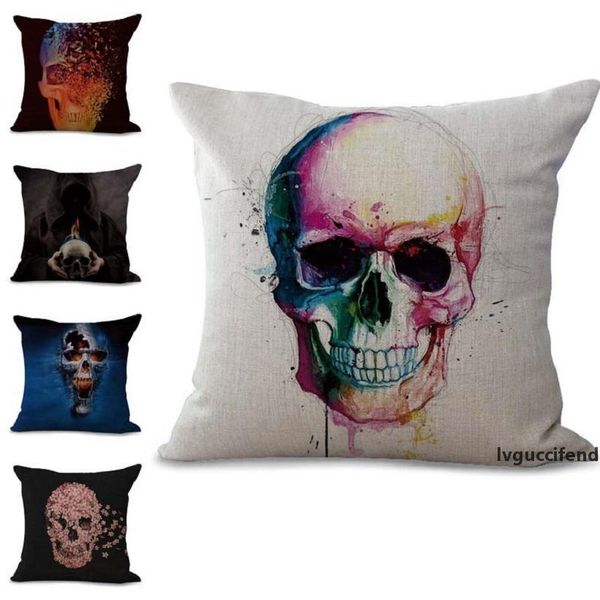 

death skull pillow case cushion cover new design linen cotton throw square pillow covers 8 colors custom 45x45cm 100g