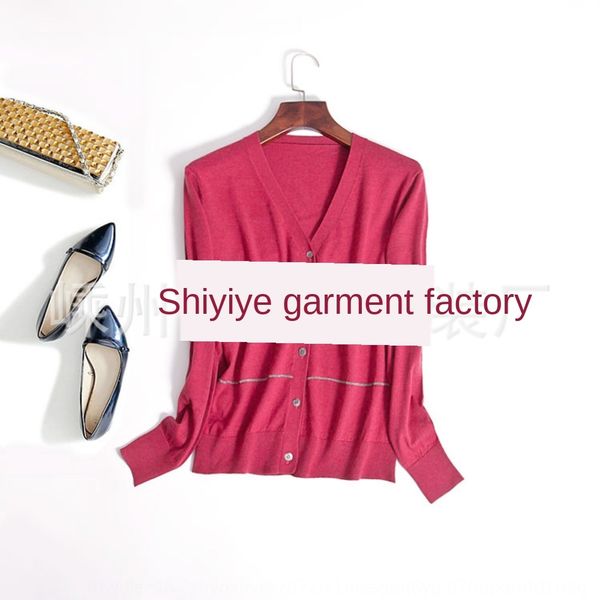 

acdzn new v-neck coat sweater silk knitted beaded cardigan for middle-aged elderly mulberry silk spring and autumn long sleeve sweater coat, White;black