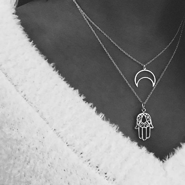 

simple necklace chain moon women necklaces layered jewelry lovers silver color trendy girls european stainless steel collares