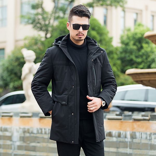 

tkudu winter thick warm jacketdown jacket jacketmen's padded plus size mid-length business leisure thickened warm hooded down jacket me, Black
