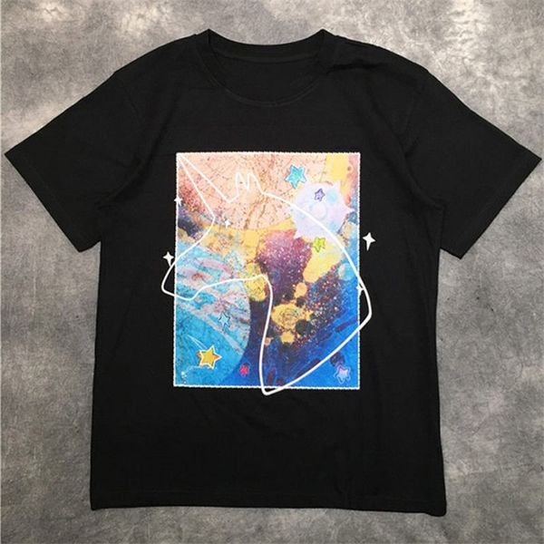 

street fashion mens t shirt summer starry horse pattern polos short sleeve t shirts men women couples stylist hip hop tee, White;black