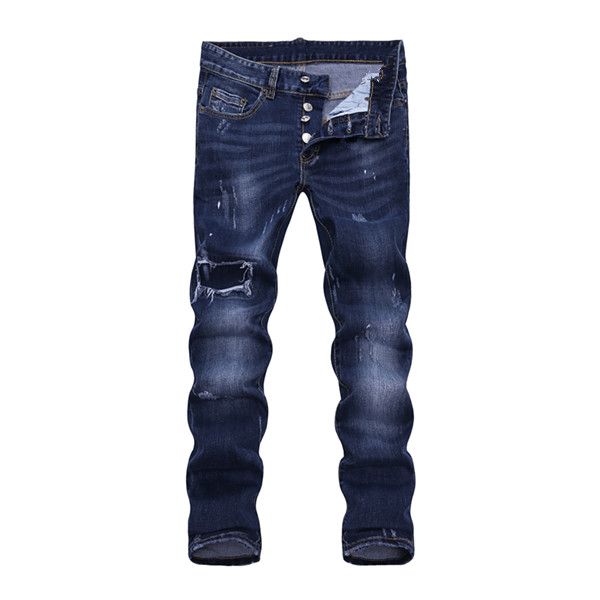 

summer new trend men's denim skinny denim trousers style hole, printing, letters, stylish and comfortable, Blue