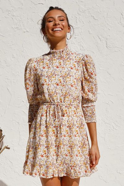 

2020 New women 3/4 sleeves printed dress for summer autumn