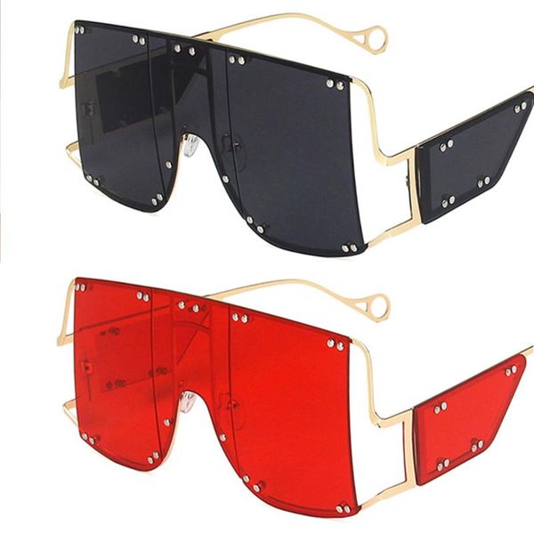 

fashion rivet square sunglasses women 2020 oversized mirror metal glasses men shades uv400 unique female eyewear, White;black