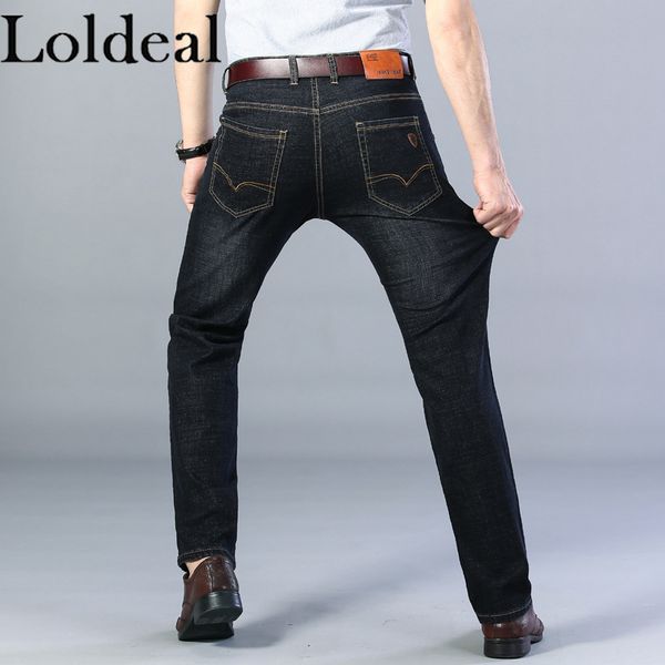 

men's jeans loldeal business casual stretch slim straight classic, Blue