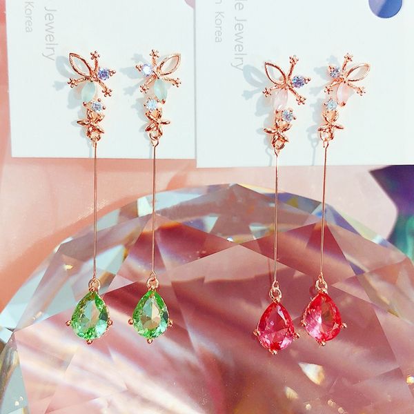

mengjiqiao korean new design elegant waterdrop crystal dangle earrings for women girls temperament cute flower oorbellen jewelry, Silver