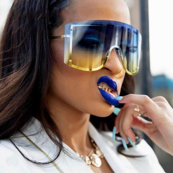 

huge oversized shield sunglasses fashion ladies big frame futuristic sun glasses mask style blue yellow square sunglasses, White;black
