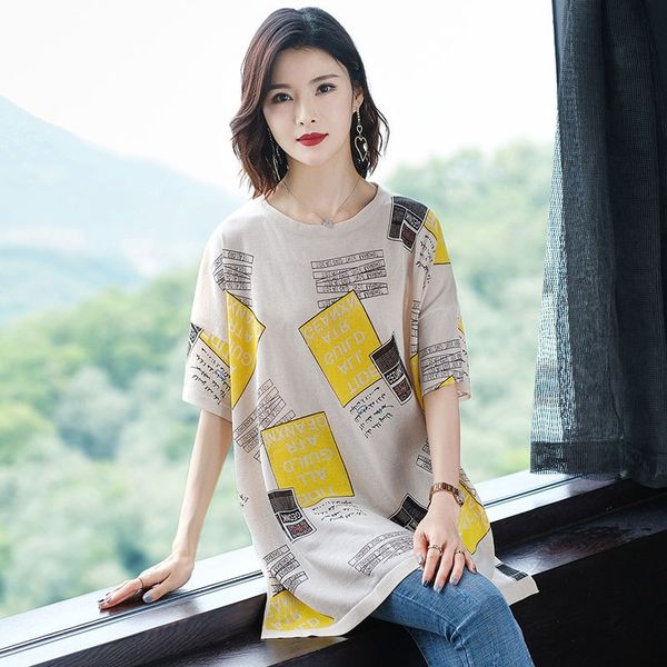 

средней длины с короткими рукавами большой размер женской одежды лето 2020 новый жира мм европейский стиль свободный футболки футболки крышк, White