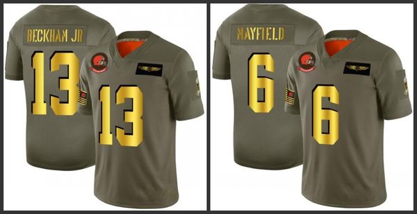 

cleveland browns men #6 baker mayfield men women youth olive gold 2019 salute to service 100 limited jersey, Black;red