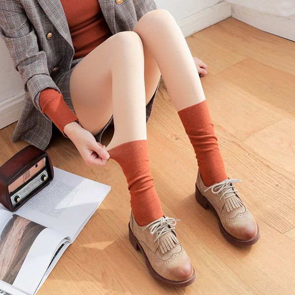 

yv26u b481 autumn and winter bare leg pile socks women's artifact velvet stitching warm tight warm pants leggings nude feeling fake tra, Black