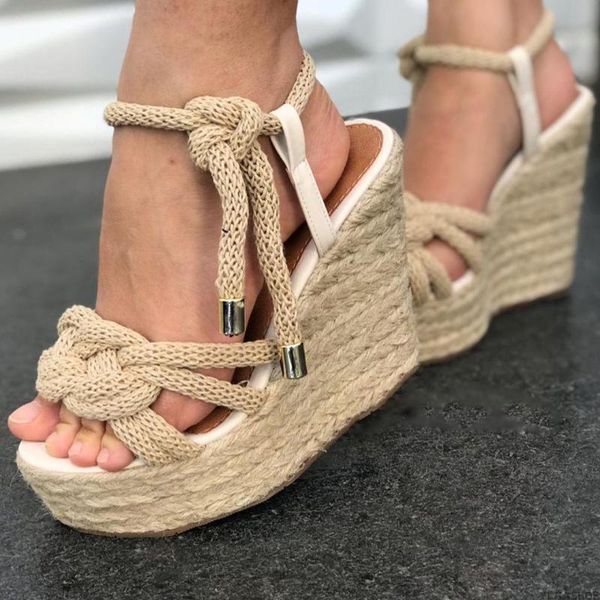 

sandals ladies summer wedge heel women lace thick bottom fashion high ankle straps open toe shoes size, Black