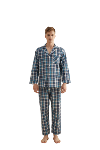 

pajama suit men's casual 100%cotton plaid pajama sleep for men long sleeve long +trousers 2pcs, Black;brown
