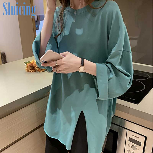 

women's in the early autumn of 2020 new korean version of loose and lazy mid long top, White