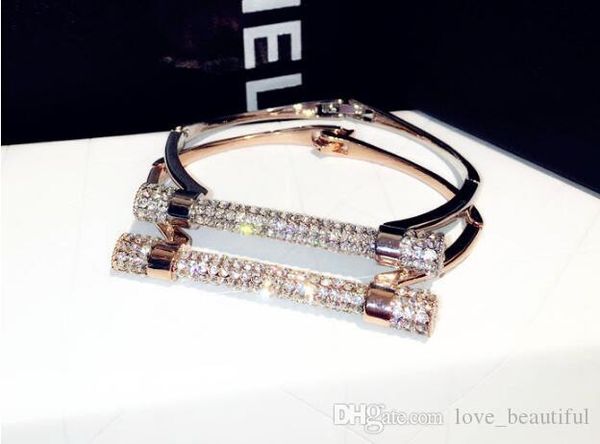 

2018 new fashion european simple and luxury diamond-studded bracelet silver rose gold color bracelet fit wedding, Black